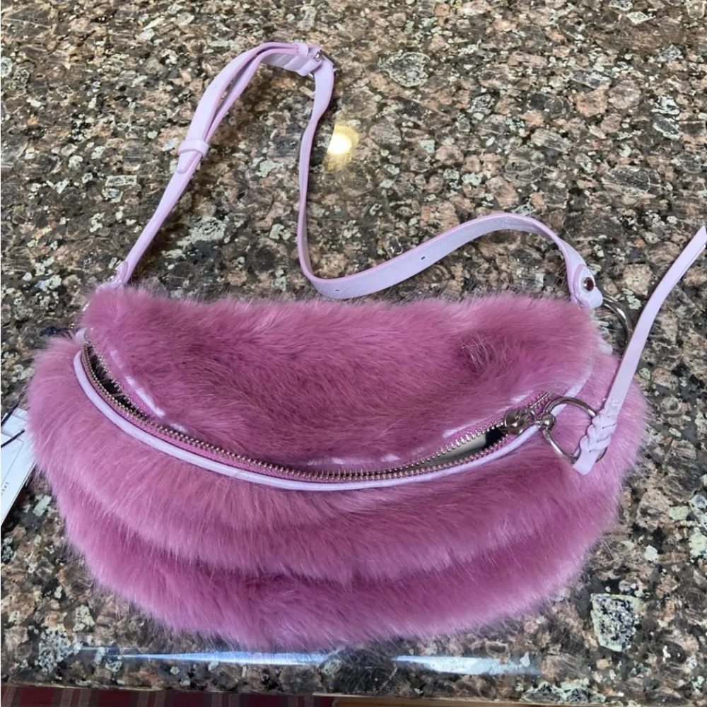 Rebecca Minkoff Rose Pink Faux Fur Fanny Pack NWT Purse Belt crossbody